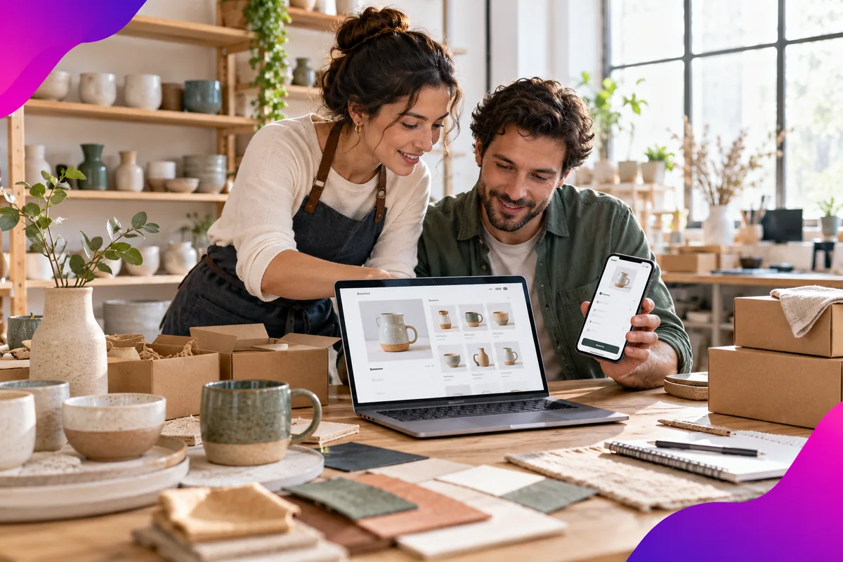 Entrepreneur learning to build an online store with product catalog and mobile preview